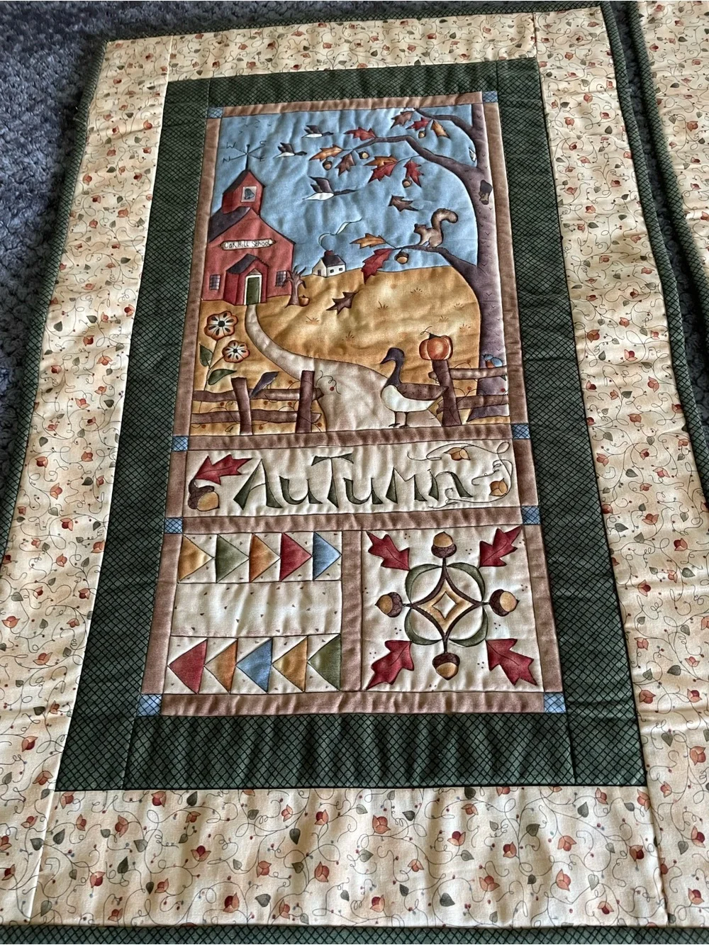 4 seasons Appliqué Quilted Table Runner - Rust and Cream
